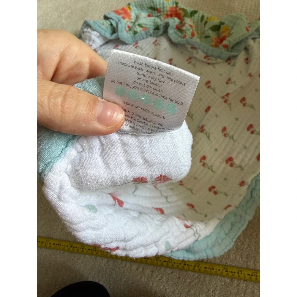 Ruby Roo Baby Quilt Kids One Size Blue Excellent Floral Muslin Bamboo Cotton
